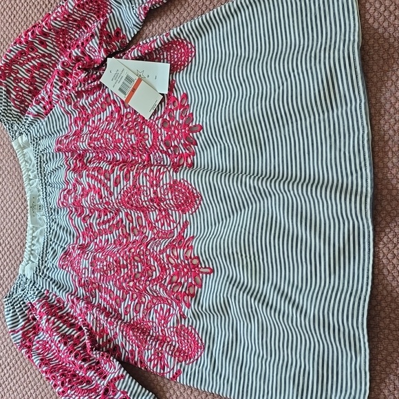 Fever Striped Pink Embroidered Women's Top - Picture 3 of 11
